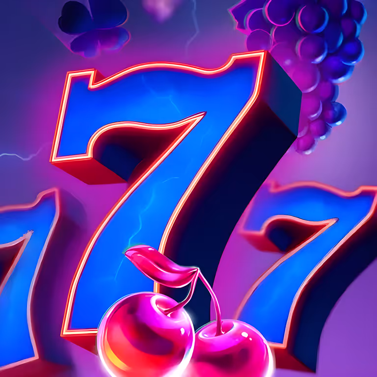 Vibrant number 777 with cherries and neon glow representing the Welcome Bonus Free Spins on Starburst at 777Bet Casino.