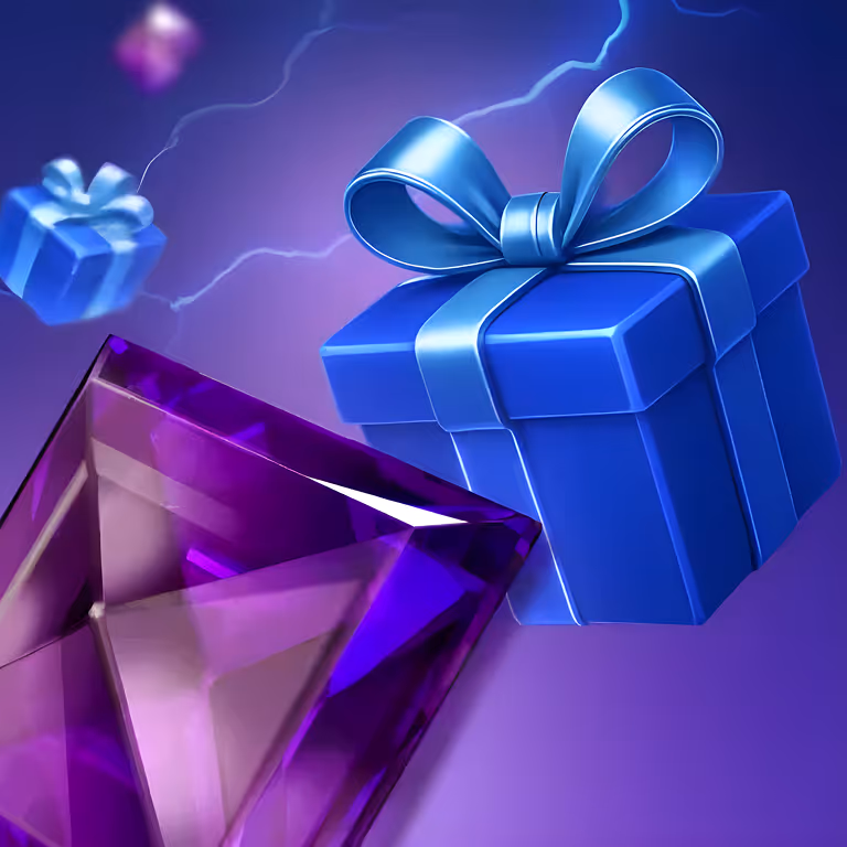 Blue gift box and purple gemstone symbolizing bonuses, rewards, and premium offers at 777Bet Casino.